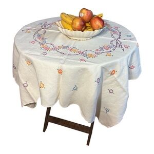 vintage hand embroidered linen tablecloth